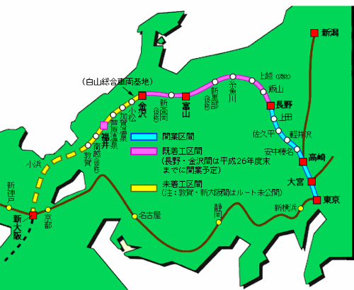 北陸新幹線の路線図